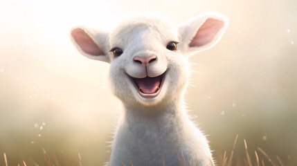 Embodying Delight: A Joyful Snapshot of a Cartoon-like Sheep Flashing an Endearing Smile - An Adorable Art Piece Brought to Life by Generative AI