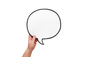 Speech bubble in hand on a transparent background. Comic cloud with a place for text