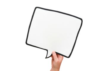 Speech bubble in hand on a transparent background. Comic cloud with a place for text