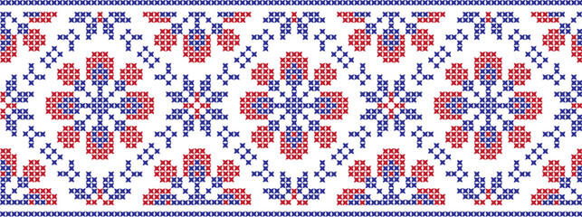 Embroidered cross-stitch ornament national pattern Ukrainian Slavic.