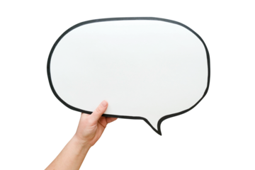 Speech bubble in hand on a transparent background. Comic cloud with a place for text