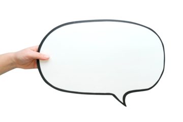 Speech bubble in hand on a transparent background. Comic cloud with a place for text