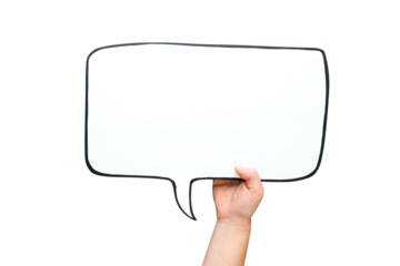Speech bubble in hand on a transparent background. Comic cloud with a place for text