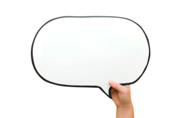 Speech bubble in hand on a transparent background. Comic cloud with a place for text