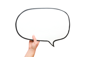 Speech bubble in hand on a transparent background. Comic cloud with a place for text