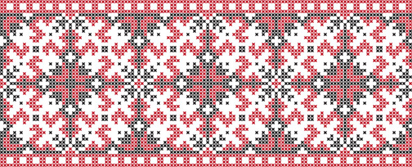 Embroidered cross-stitch ornament national pattern Ukrainian Slavic.