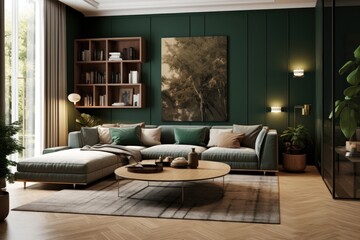 Modern living room with green colors