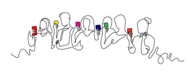 smart phone addiction line-art 