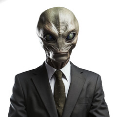 Alien in businessman suit on transparent background