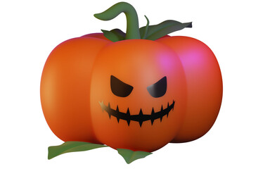 3d render of pumpkin with evil face. Halloween celebration concept. Isolated element