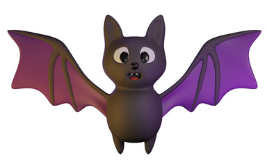 3d render of cute bat character with happy face. Halloween celebration concept. Isolated element