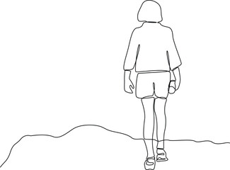 One continuous line drawing of Traveler or explorer on mountain or valley concept. Doodle vector illustration in simple linear style. 