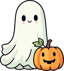 Halloween Ghost with Pumpkin - Generative ai