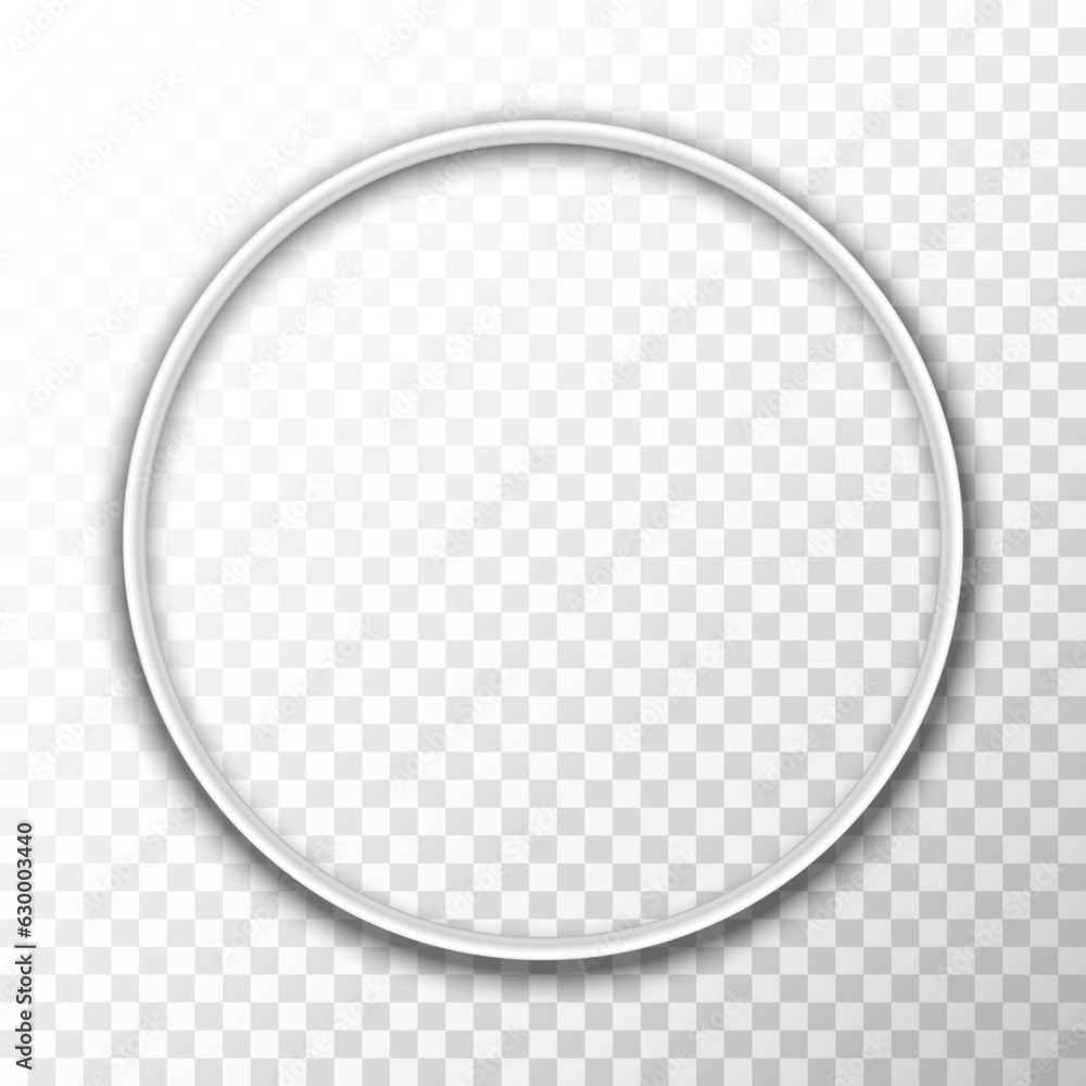 Poster realistic circle frame isolated on transparent background. metal shiny white frame with shadow. roun