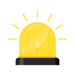 Yellow round siren icon. Flashing cartoon emergency light symbol with scatter lined rays. Sign for alarm or emergency cases. Vector illustration