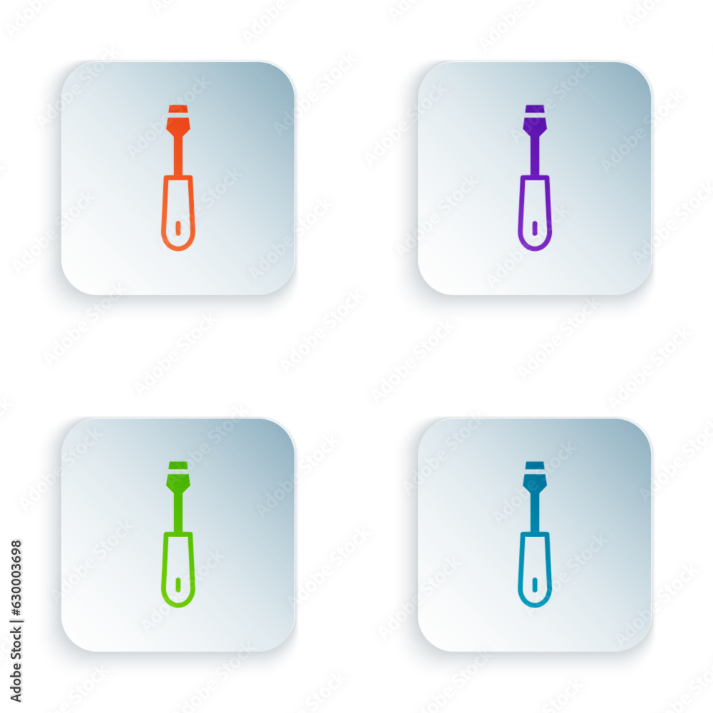 Poster color screwdriver icon isolated on white background. service tool symbol. set colorful icons in squa