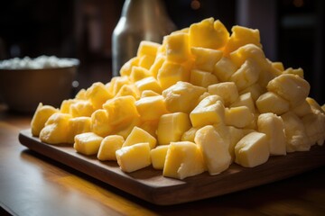 close-up of freshly made cheese curds