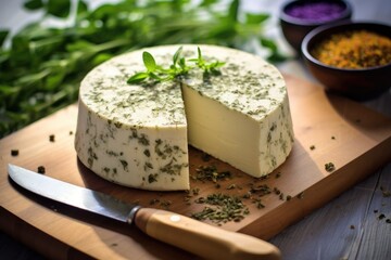 homemade cheese with fresh herbs and spices