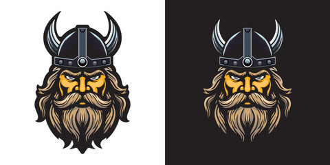Viking head illustration, Esports style logo symbol vector template