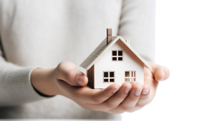 Transparent Home in Caring Hands: House Held by Human Hands - Captivating Stock Image for Sale. Transparent background