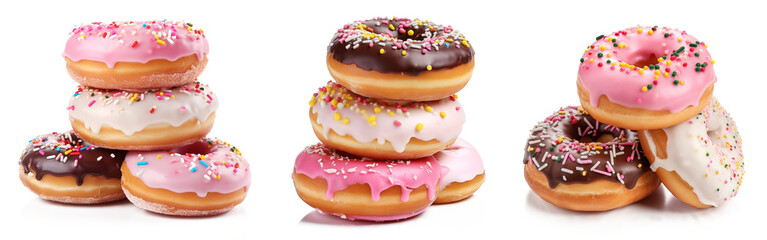 piles of glazed donuts isolated on transparent background