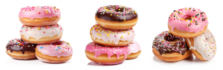 piles of glazed donuts isolated on transparent background