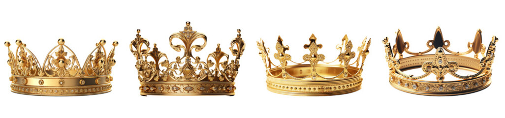 golden crown set with precious stones isolated on transparent background