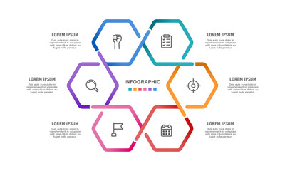 Infographic cycle business. The pie chart is divided into 6 parts. Vector illustration.