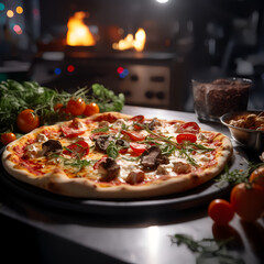 Straight from the oven: a mouthwatering large pizza, perfectly baked to perfection and ready to be devoured. 🍕🔥🤤✨