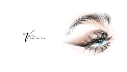 Bright eye makeup, hand drawn in vector format.