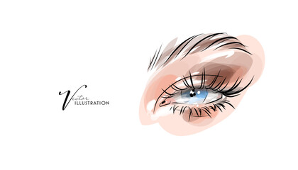 Bright eye makeup, hand drawn in vector format.