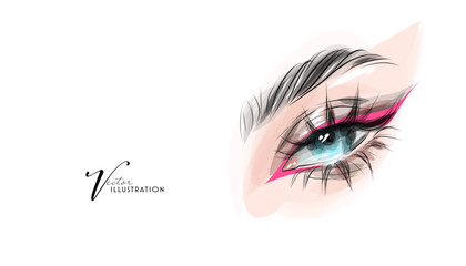 Bright eye makeup, hand drawn in vector format.