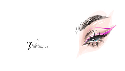 Bright eye makeup, hand drawn in vector format.