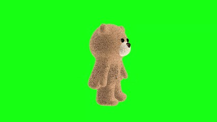 3D cartoon bear on a green screen, 3D animation. chroma key.