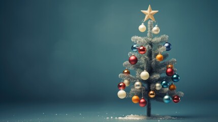 Christmas tree with gifts on the background of a dark gray wall. Space for text. blurred lights.