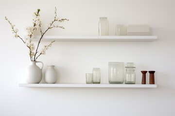 clean white shelves with minimalistic decor items