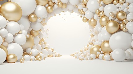 white and gold Christmas balls with bokeh background. space for text. Christmas background