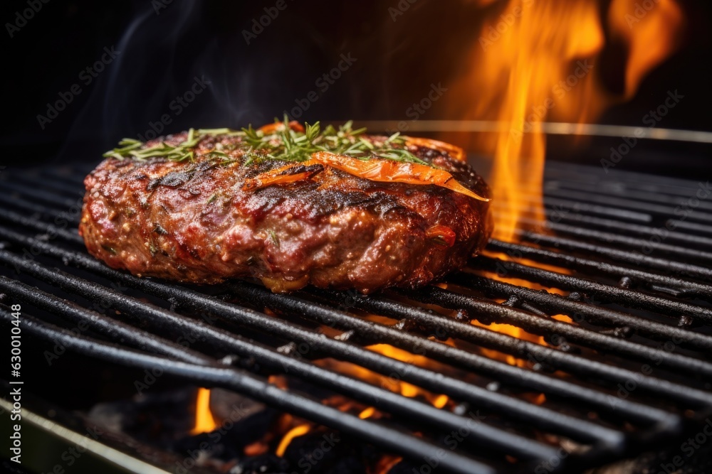 Sticker close-up of a perfectly cooked burger on a smart grill