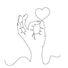 Hands with sign ok  holding like 'heart', in pursuit of public popularity in social networks, continuous line drawing, concept vector illustration