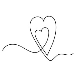Two hearts, continuous line, love concept, vector illustration
