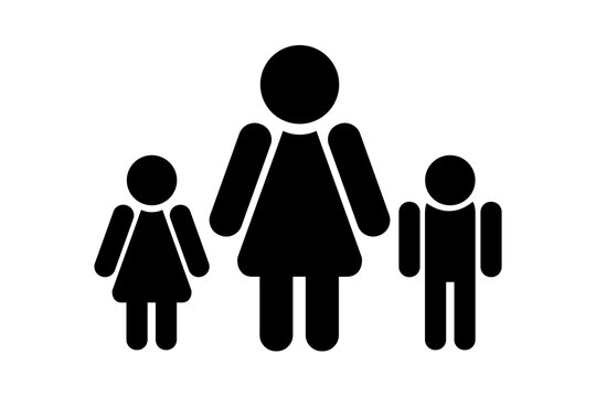 Different families icons: single mother with two children, concept, contemporary design, vector illustration. Types of relationships.
