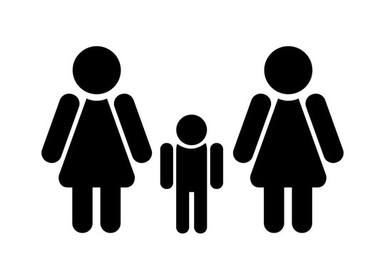 Non-traditional family with two mothers and son, concept, contemporary design, vector illustration. Types of relationships.