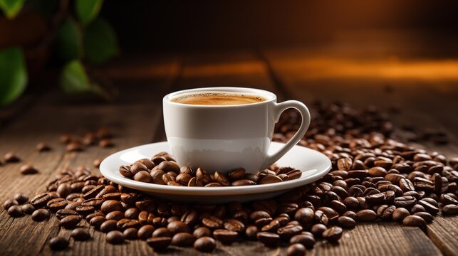 black coffee with coffee beans, World Coffee Day. Generative AI © Irina