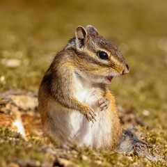Close-up shot of a Siberian chipmunk, Eutamias sibiricus.
