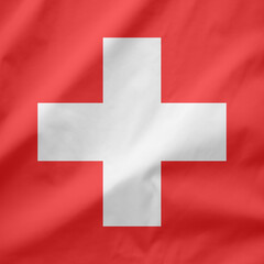 Obraz premium Waving red and white Swiss flag illustration with Swiss cross. Illustration made August 1st, 2023, Zurich, Switzerland.