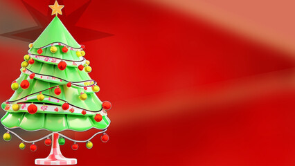  Green Christmas tree decorated with Christmas balls and candy trunk. gradient red background- Merry Christmas - greeting card - website, invitation, presentation, card, poster,, printable , banner © roberta