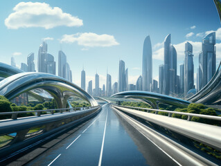 Fototapeta premium empty road with city background.