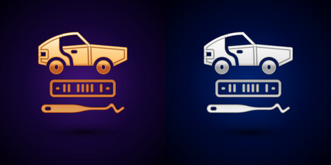 Gold and silver Car theft icon isolated on black background. Vector