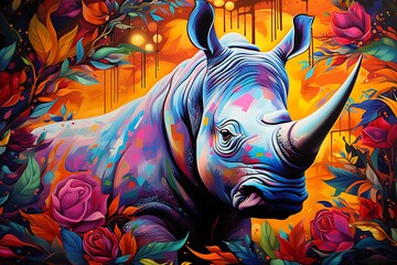 Vibrant Rhino Airbrush Painting