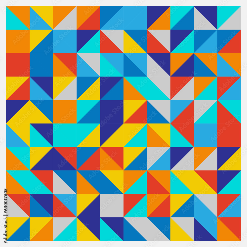 Poster geometric shapes simple fabric pattern triangles of bright colors arranged beautifully. designed for
